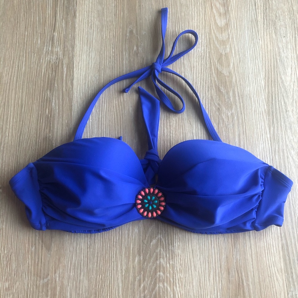 Blue Convertible Strapless Swim Top